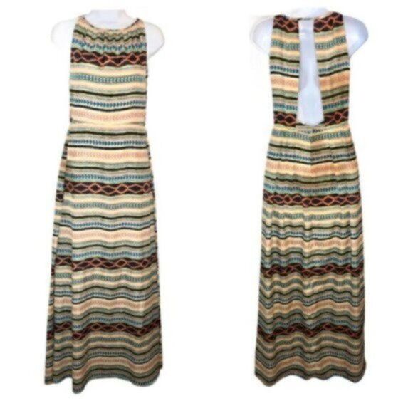 MM Couture Tribal Backless Cutout Maxi Dress Yellow XS - Picture 2 of 11
